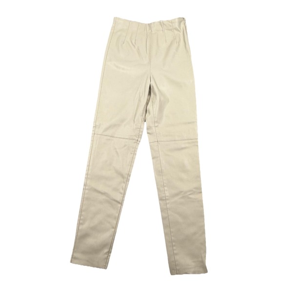 NEW Zara High Waisted‎ Faux Leather Leggings - Beige- Small - Picture 1 of 8